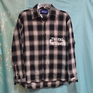 Awake NY The End The Beginning Heavy Cotton Button Shirt W/Skeletons On Back M